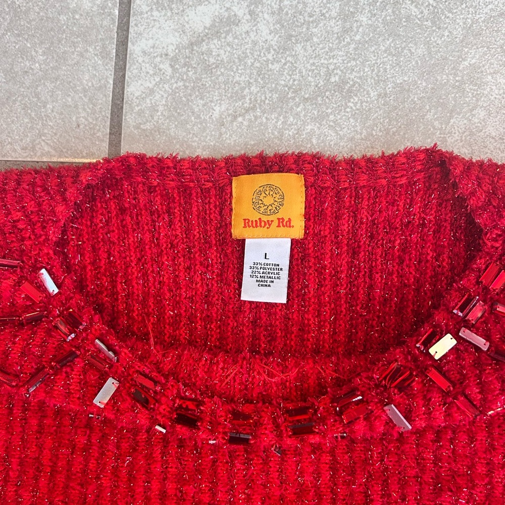 Ruby Rd. Red Crew Neck Sweater - Picture 5 of 8